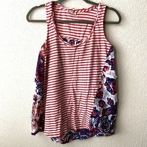 Anthropologie Porridge Womens Tank Top Size M Stripes Floral Cotton Linen Blend